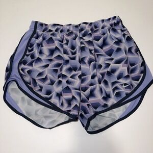 Nike Tempo Running Shorts Womens Large Dri Fit Purple Graphic Mesh Lined Swoosh